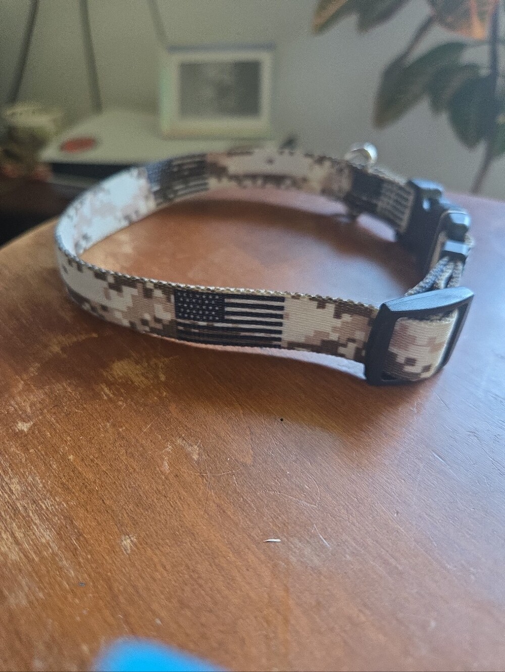 Camo Pet Collar with Black American Flag Medium